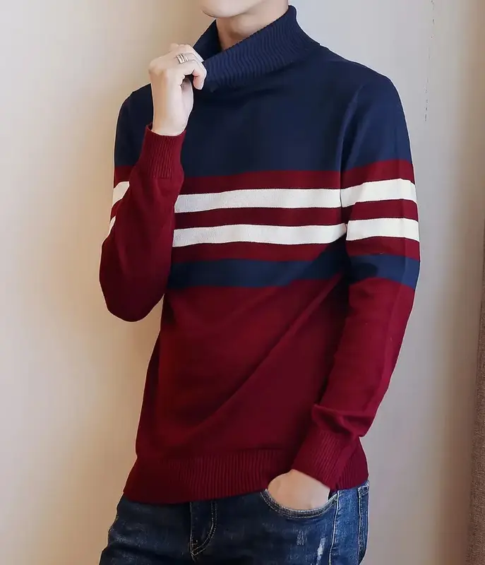 MF Sweater Rajut Pria Turtleneck Korean Style Slim Fitting Knite Wear / Baju Jaket Kerah Tinggi Lengan Panjang Tebal LN CROSS 1