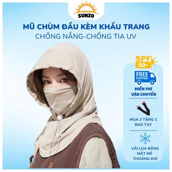  SUNZO Mũ Trùm Đầu Chống Nắng SPF50+ Kèm Khẩu Trang Vải Thun Lạnh Thoáng Khí Cho Nam Và Nữ Miễn Phí Vận Chuyển Mua 2 Tặng 1 Bao Tay MTD01 