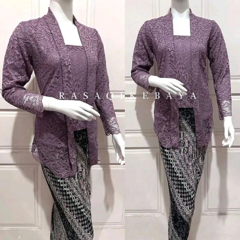 Set Kebaya Kutubaru Brokat/Kutubaru Floy Kartini Panjang Dress Wanita Baju Kondangan Remaja - Dewasa, Pesta, Setelan, Atasan, Katun Tunik Wisuda Hitam Bawahan Semi Silk 3
