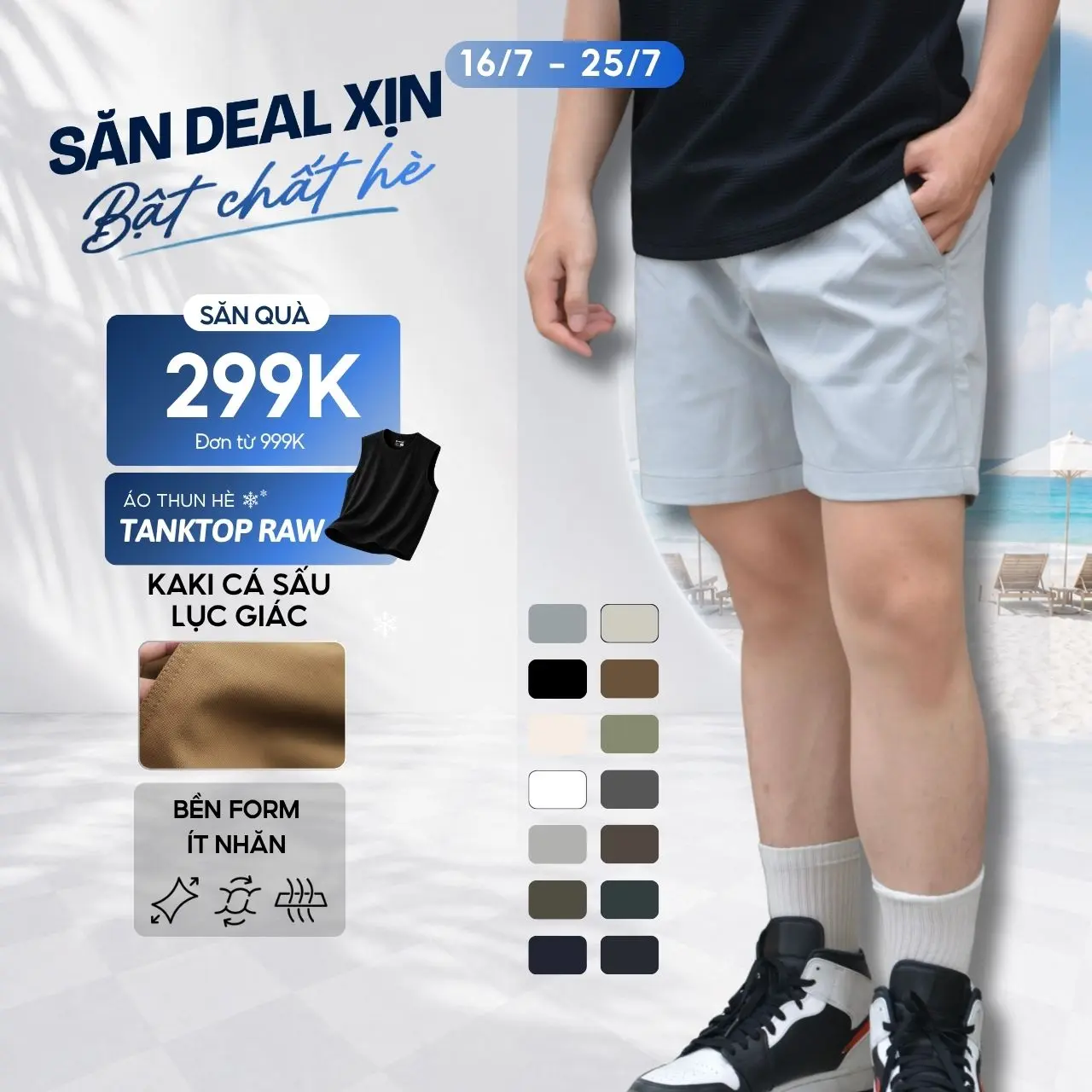 FEAER - [CÓ FORM TRÊN GỐI VÀ NGANG GỐI] Quần Nam Kaki Short Basic Sleek Lưng Chun, Co Giãn Thoải Mái,Có Túi