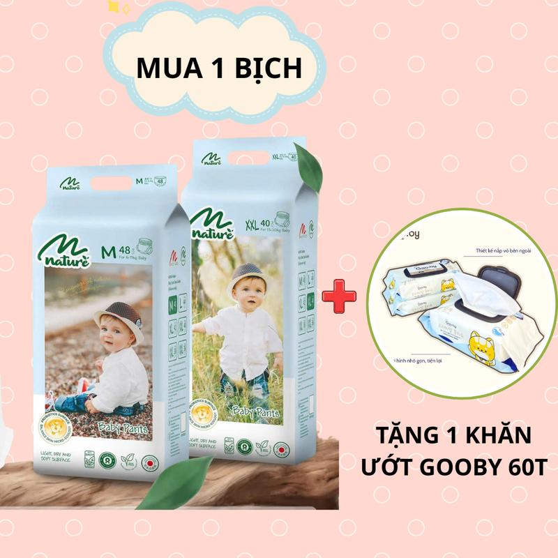    TẶNG KÈM KHĂN ƯỚT  Bỉm dán  quần Momo nature m60 l54 xl50 xxl48 Cho Bé 