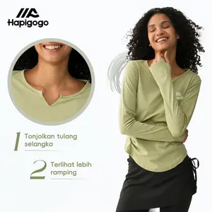 [Hapigogo] Atasan olahraga lengan panjang model longgar Baju yoga lengan panjang longgar wanita Atasan kasual longgar wanita Sport