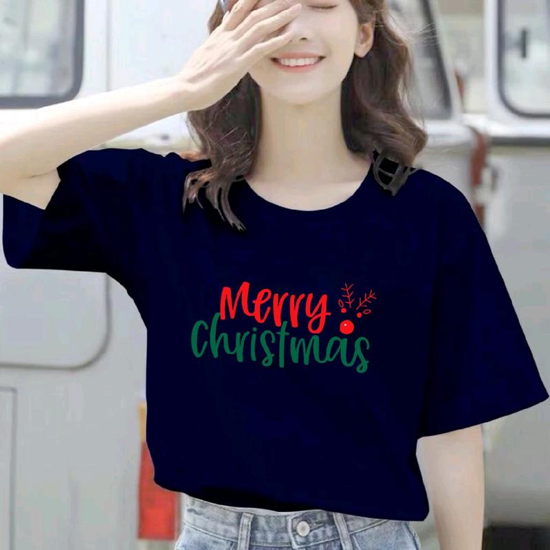Baju Kaos Natal WANITA Motif Merry Christmas Tulisan baju natal baju natal Slim Fit Atasan Fashion tshirt baru 1
