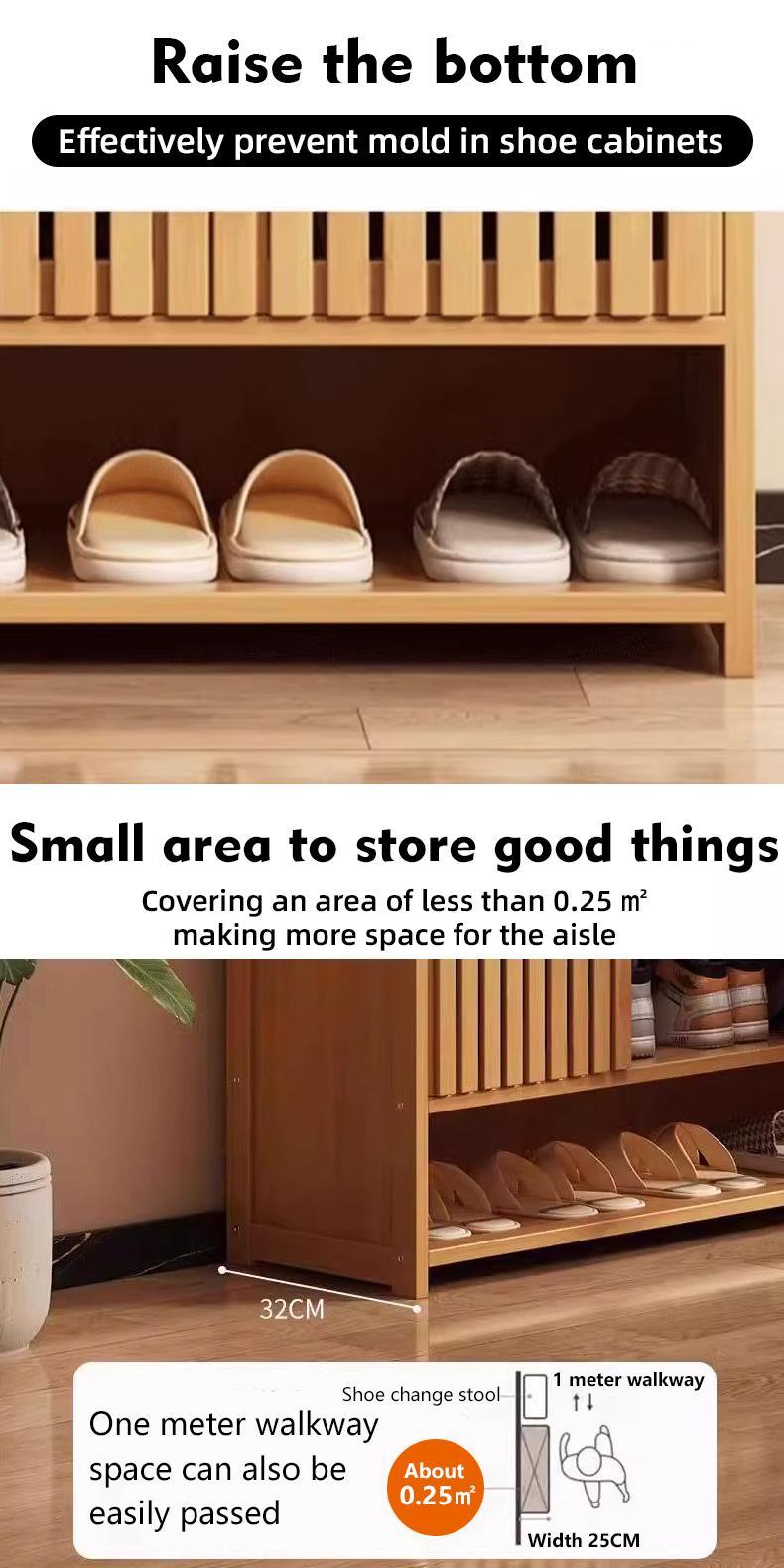 Product Introduction of SG Local Seller 2025 – Upgrade your entryway with this Bamboo Shoe Rack Cabinet, featuring breathable doors and thickened laminate shelves for storage. 34