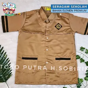 Baju Siaga Pramuka Bahan Elemen Sekolah SD Tangan Pendek - Licin Adem tidak mudah kusut ukuran lengkap