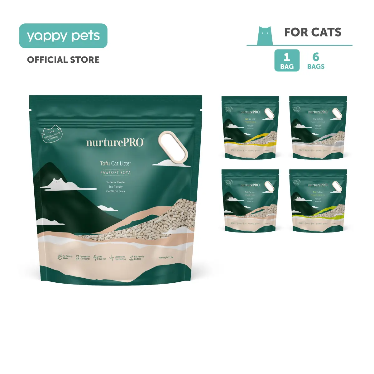 NurturePRO Pawsoft Tofu Cat Litter 7L - Natural Tofu Scent - 100% Biodegradable Materials - Zero Synthetic Additives
