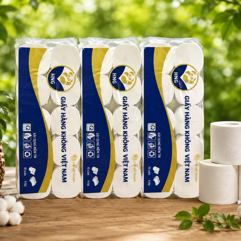 Combo 3 Bịch Giấy Vệ Sinh Hàng Không Việt Nam Mỗi Bịch 10 Cuộn Giấy, Không Lõi