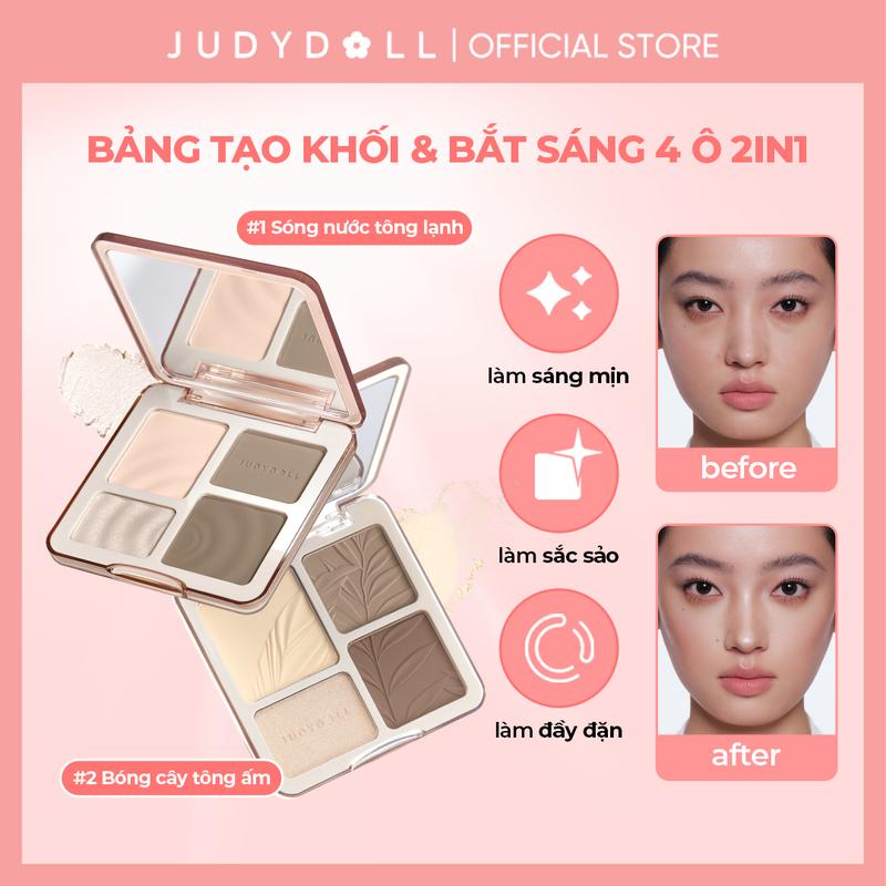 [NEW VERSION] [Phiên bản nâng cấp] JUDYDOLL Bảng phấn tạo khối bắt sáng 4 màu Highlight Contour Palette Mềm mịn Tự nhiên Lâu trôi 9g