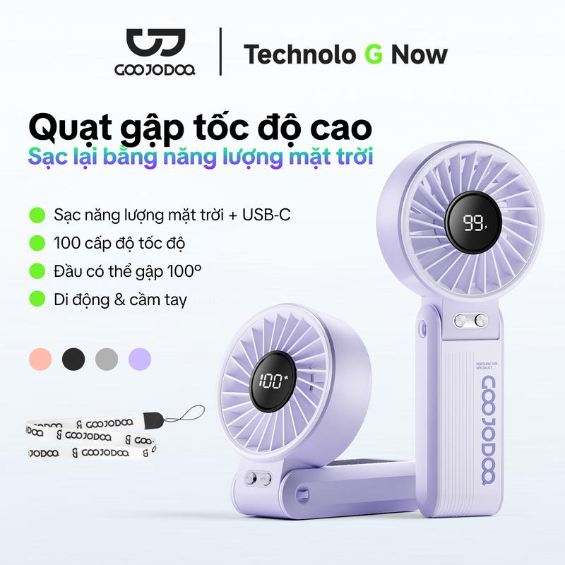  【GOOJODOQ* KOL KOC Quạt gập tốc độ cao sạc lại bằng năng lượng mặt trời +USB-C 100 cấp độ tốc độ gió đầu có thể gập 100°  quạt di động cầm tay 