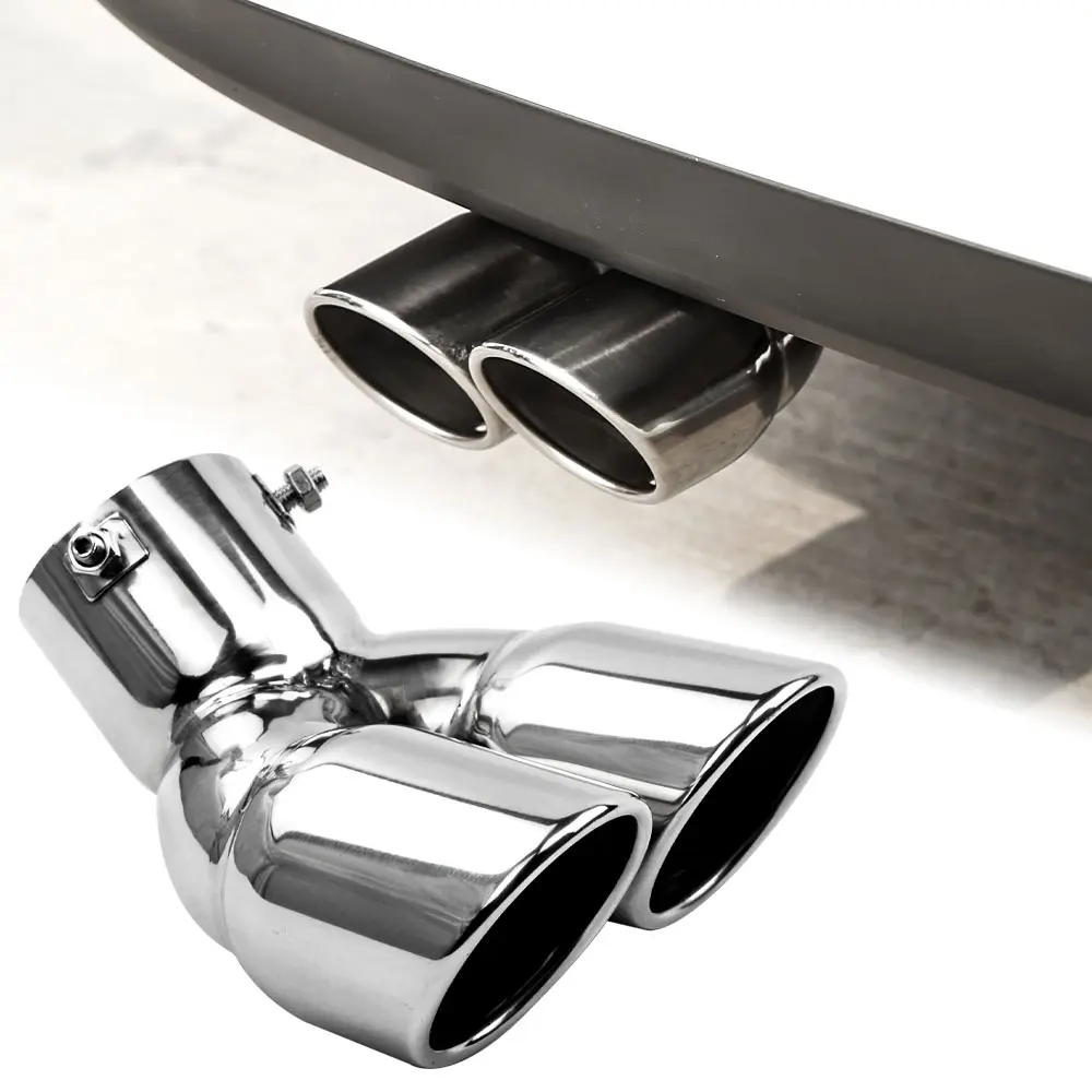 Stainless steel dual outlet exhaust tip, intake port inner diameter 73mm, total exhaust outlet width 160mm dual outlet car exhaust tip, stainless steel car exhaust pipe