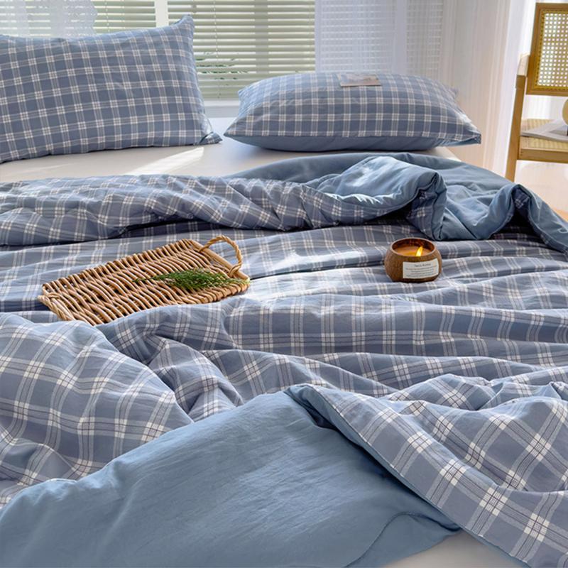 [DEAL ĐỘC QUYỀN] Combo 4 Món Chăn Hè Cotton Đũi Kẻ Hàn Quốc Mềm Mịn Mát Kích Thước 2mx2m3 Dùng 4 Mùa Quanh Năm set ga