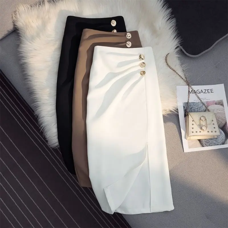 KARIZKA - Button Fey Skirt Rok Midi Wanita Rok Korean Bawahan Casual Dewasa Remaja Linen