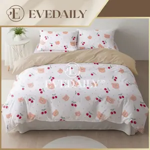 Bed Cover Set CherryBear Mix Plain Khaki - 90x200 - 200x200 - Evedaily