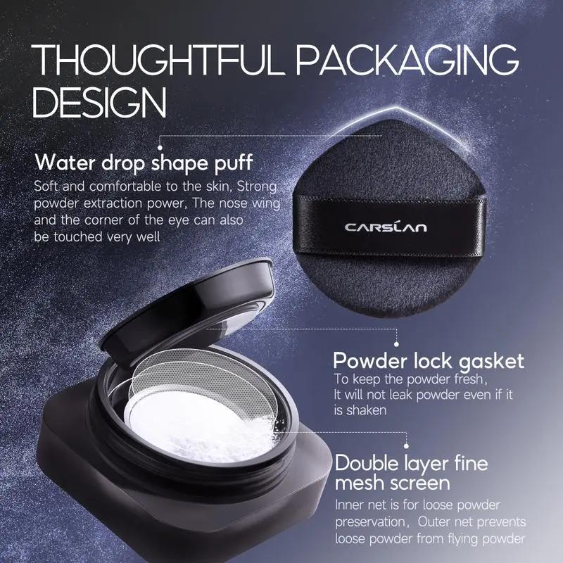 Product Introduction of CARSLAN Waterproof Loose Setting Powder with Puff, Matte, Oil Control, Shine Free, Talc-Free Face Powder Makeup, 24H Longwear Finishing Powder 8g Cosmetic 3