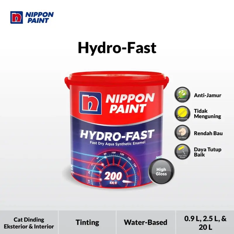 Nippon Paint CAT KAYU BESI DAN TEMBOK HYDROFAST WATER BASED (CAT SERBAGUNA) 0,9 Ltr Anti Jamur Tidak Menguning Rendah Bau