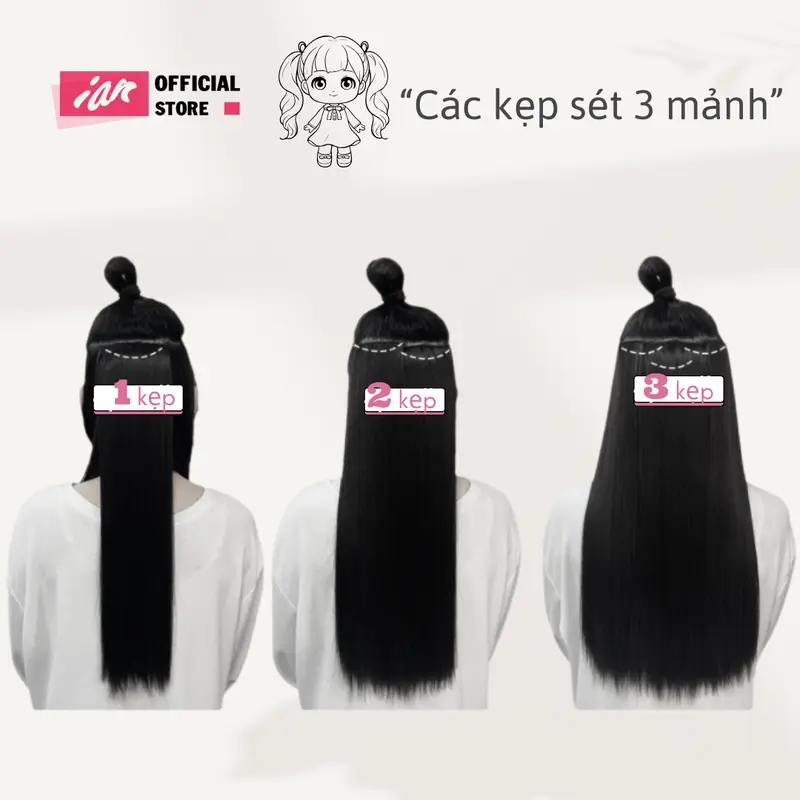 Sét tóc 3 mảnh kẹp thẳng cao cấp, dệt từ tơ hàn quốc hiện đại Women 4