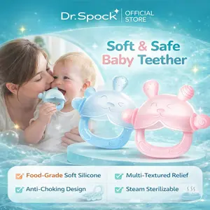 Dr.Spock Teether Bayi BPA Free Bahan Keamanan Silikon Kelas Makanan Mainan Gerinda Gigi Bayi YJ02 Biru Pink Gigitan Sikat