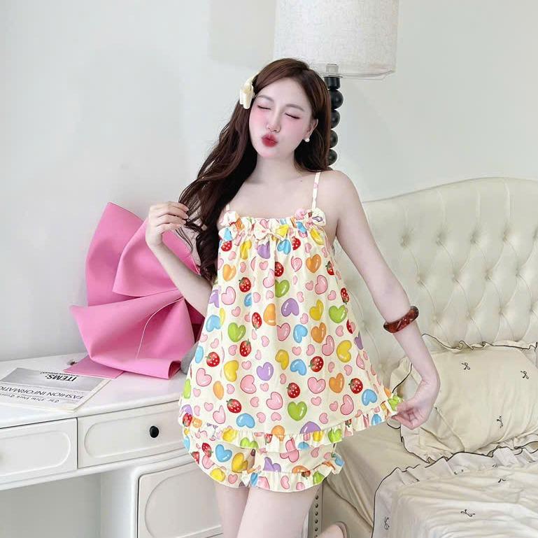 BD-20 Bộ Đồ mặc nhà 2 dây quần nhúm bèo có túi vải lụa loại Đẹp