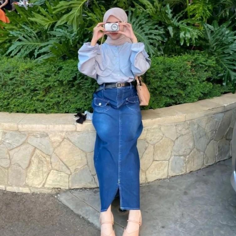 NFK-Rok Jeans Highwais Belah Depan Saku Depan Terbaru Korean Style Panjang 2