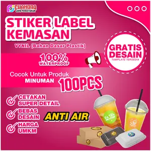 (PAKET 100PCS)  CETAK STIKER VINYL GLOSSY | STIKER LOGO, STIKER KEMASAN, STIKER MINUMAN Paper Label jualan