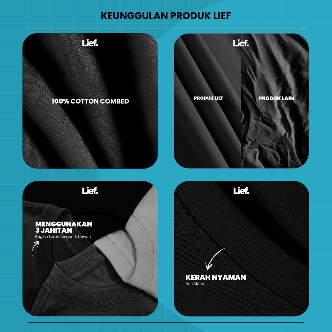 Lief - Zombie Kaos Unisex Regular Hitam & Putih Cotton Combed 20s