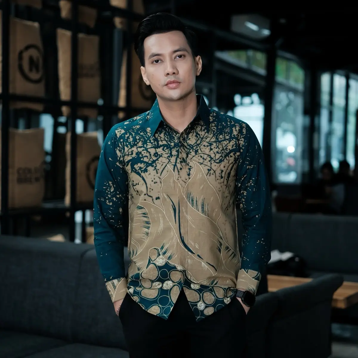 KUSUMA HIJAU Kemeja batik pria lengan panjang furing full Ero katun slimfit Nyaman