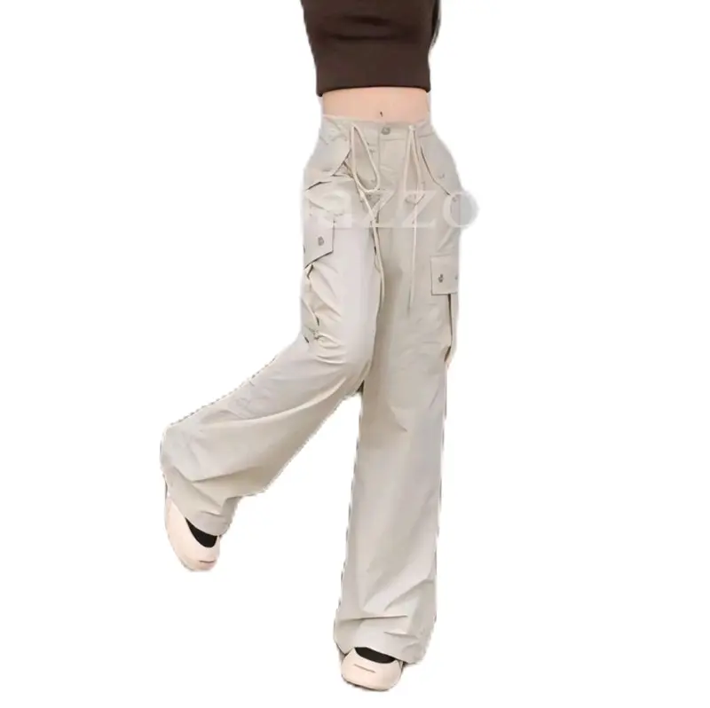 Celana Cargo Joger Wanita Model Korean Style Varian Tali Serut Highwaist Loose Kualitas Premium - Kulot, Panjang Karet Nyaman Formal Casual Samping Soft 7