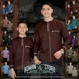 Baju Koko Couple Ayah Anak Laki Laki Burgundy Lengan Panjang Motif Yusuf Bahan Toyobo Import Terbaru 2025