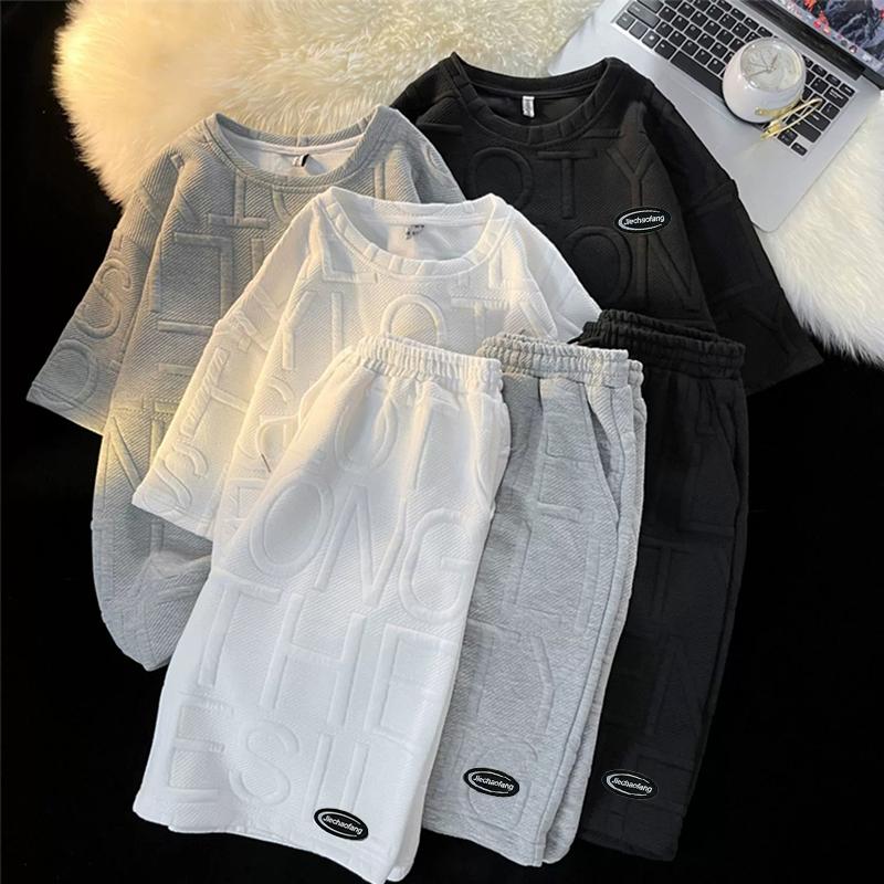 outfit pria 1 set lengkap keren 2025 one set pria korean style  baju kaos pria  hitam distro t shirt oversize putih setelan pria polos pria setelan kaos pria Dewasa Pendek Celana Cowok Combed outfit  skena