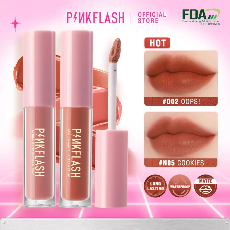 【Buy 3 Get Free Lipstick】PINKFLASH OhMyKiss Soft Matte Liquid Lipstick Waterproof  VE Moisturising Long Lasting Lip Tint Lightweight 1pc Gloss Lipgloss