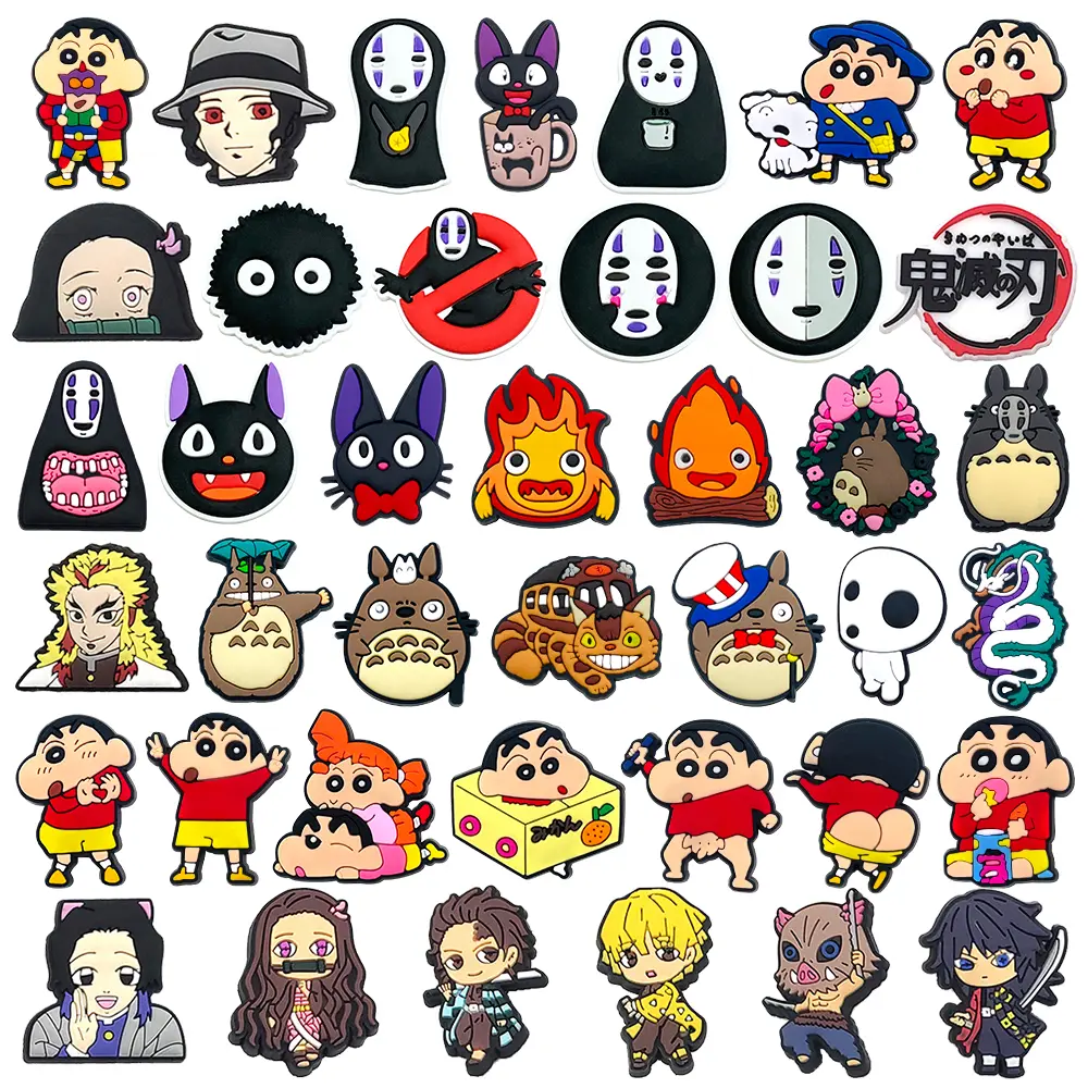 Cute 1PCS Cartoon Japan Anime Sepatu Tempelan DIY B/W No Face Devil Characters Menghias PVC Cool Sandal Aksesoris Sepatu Pins Kids Girls X-mas Gifts