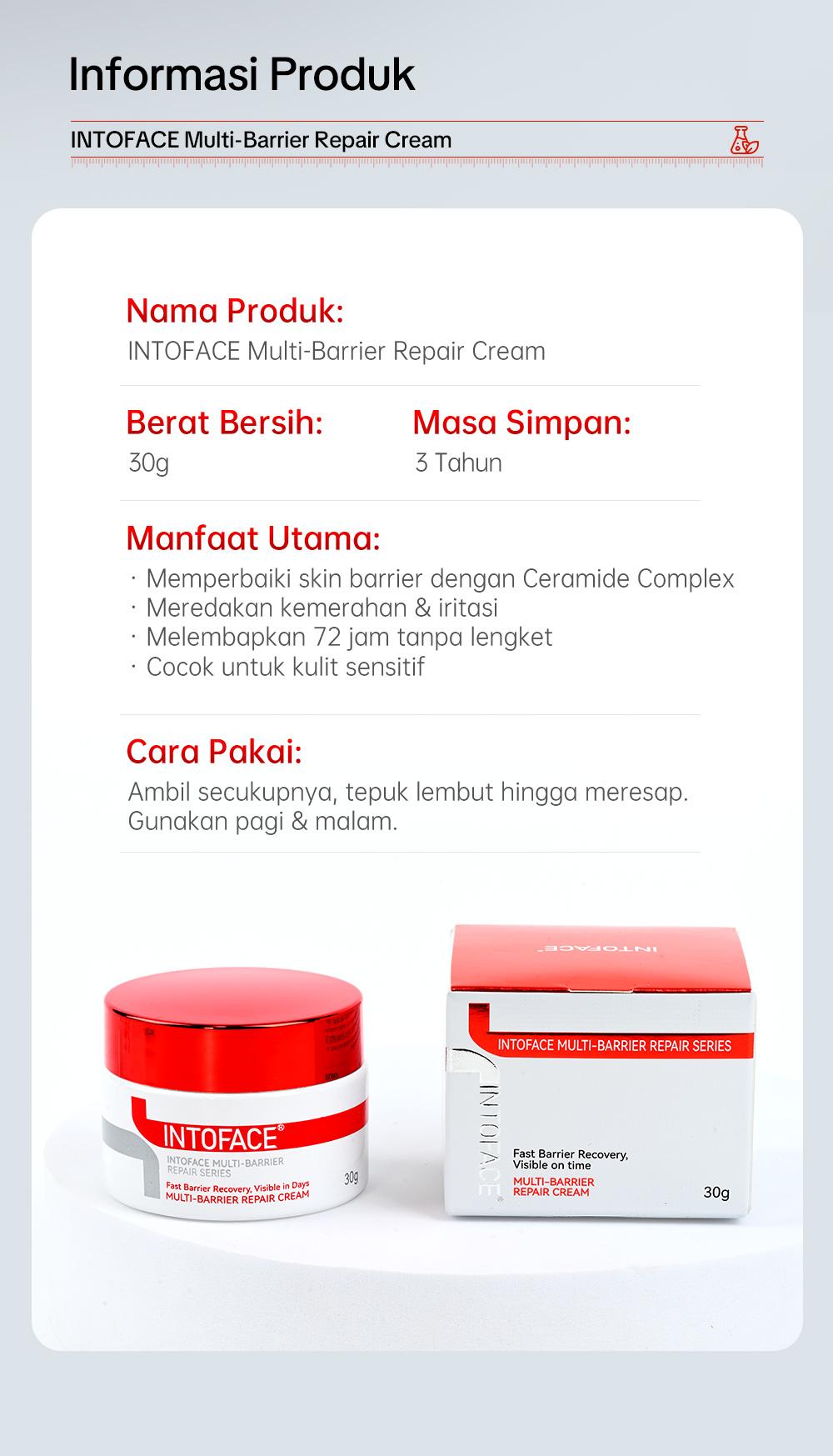 INTOFACE Multi-Barrier Repair Cream｜Atasi Kulit Kering & Sensitif ｜Redakan Kemerahan & Gatal Instan｜Hypoallergenic & 0% Iritasi Wajah Facial