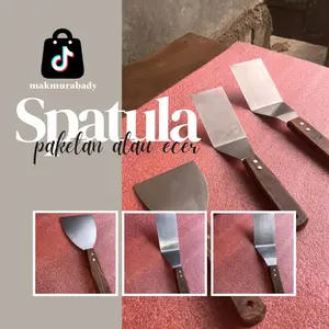spatula bengkok roti bakar / scrapper / spatula kebab pizza / spatula martabak / kape tepanyaki / spatula stainles gagang kayu / alat penggoreng martabak / spatula Steel