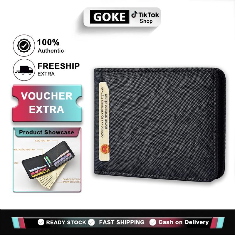 Goke Ví tiền nam và nữ với nhiều ngăn và khe đựng thẻ, phù hợp để lưu trữ giấy tờ xe hoặc thẻ căn cước; được làm từ da PU chất lượng cao, thiết kế hình chữ nhật siêu mỏng; thiết kế thông minh, rộng rãi và tiện dụng.