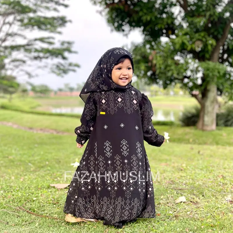 Gamis set hijab anak bahan ceruti. Baju muslim anak. Set hijab anak Ceruty Nyaman Motif Cantik Panjang Syari Cewek Dress 7