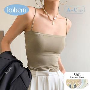 Kobeni  Solid Color Strap vest women tight fitting inside worn outside base shirt top with chest cushion  Solid Lingerie Comfort Basic White Sleeveless Slim Top Padded ves-018