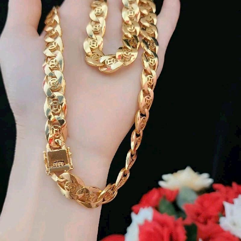  dây chuyền chạm kim tiền bảng lớn đồng vàng bền màu 