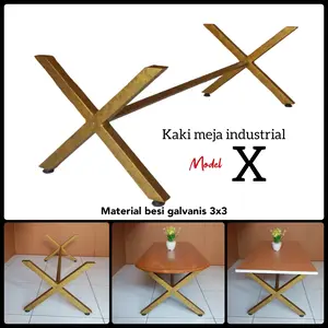 Rajameja Rawalo Kaki Meja Besi Industrial Model X Cocok untuk meja laptop/lesehan Warna Emas hitam Kaki Silang Table