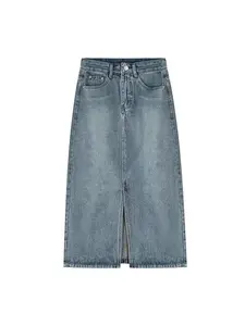 New Biru Highwaist Fashion Jeans Rok Wanita Korea Style