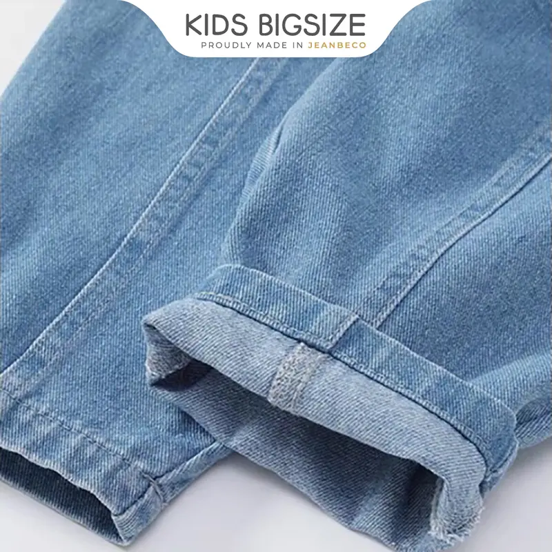 Quần yếm jeans hai dây KIDS BIGSIZE, yếm jean dáng dài cho bé gái bé trai màu xanh phối viền line form rộng QYD010 6
