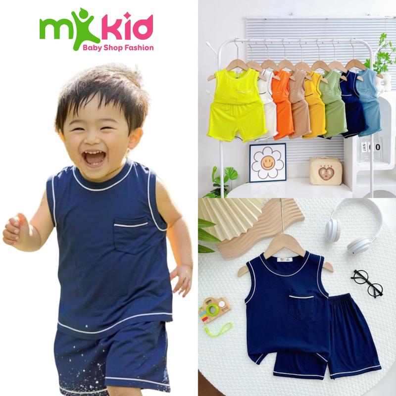 MKKIDSHOP Bộ Ba lỗ sát nách Trơn có túi thật cho bé trai 8-30Kg Dưới 8 Tuổi Chiều cao 1m25 trở xuống - Chất Thun Lạnh Mềm Mát Thấm Hút mồ Hôi Tốt - Đồ Ngủ Cho Bé - Đồ Bộ Mặc Nhà Đi học Cho Bé