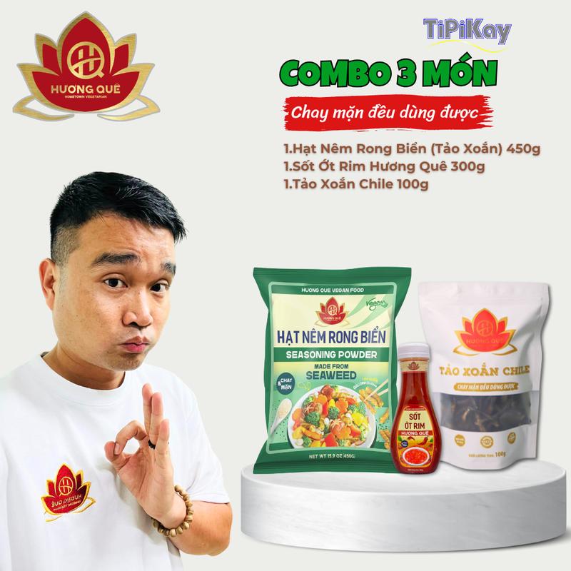 Combo Hạt Nêm Rong Biển 450g + Sốt Ớt Rim Hương Quê 300g + Tảo Xoắn Chile 100g - TiPiKay Shop