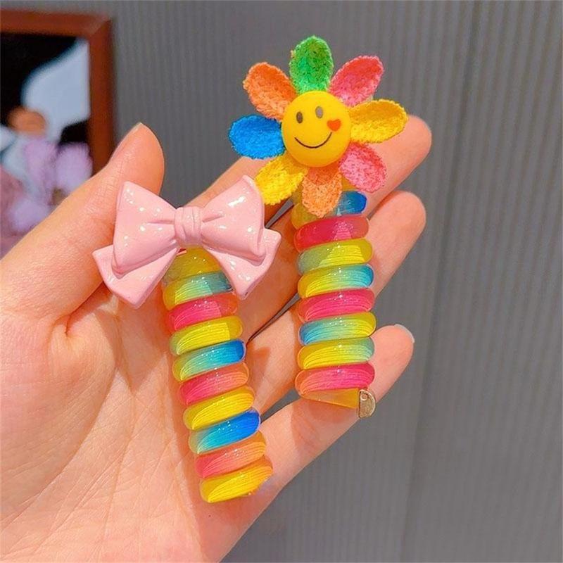 Dây Buộc Tóc Cho Trẻ Em, 2 Cái, Dễ Thương, Nhiều Màu Sắc, Đường Dây Điện Thoại, Dây Buộc Tóc Cho Bé Gái, Hoa Hoạt Hình, Co Giãn, Tóc Đuôi Ngựa Đôi, Dây Buộc Tóc Xoăn 5
