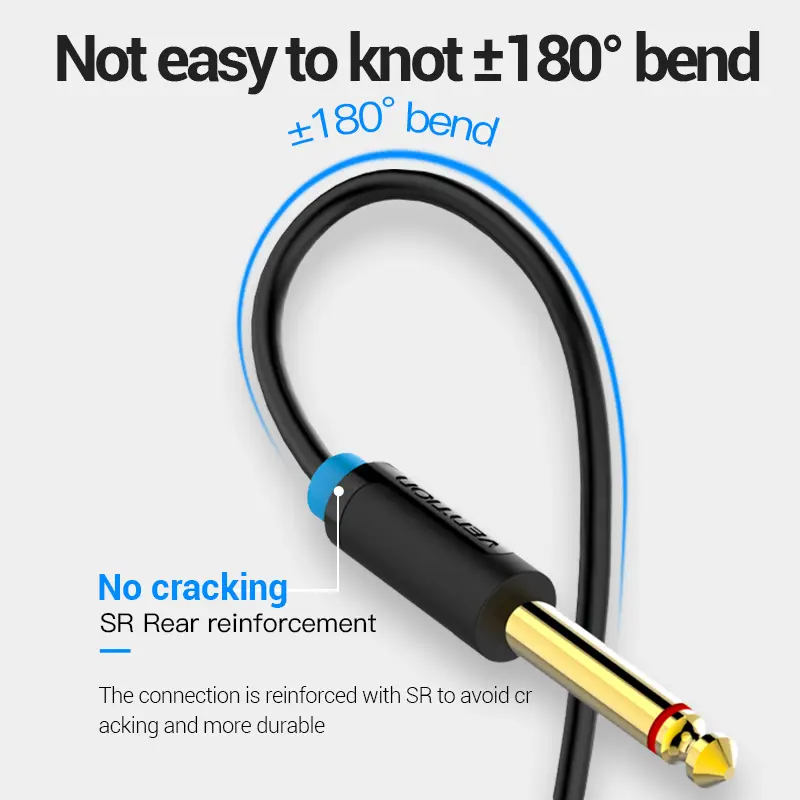 VENTION Kabel Aux Splitter 3.5mm to 2x 6.5mm TRS to TS Gold Plated Male Accessories Black 7