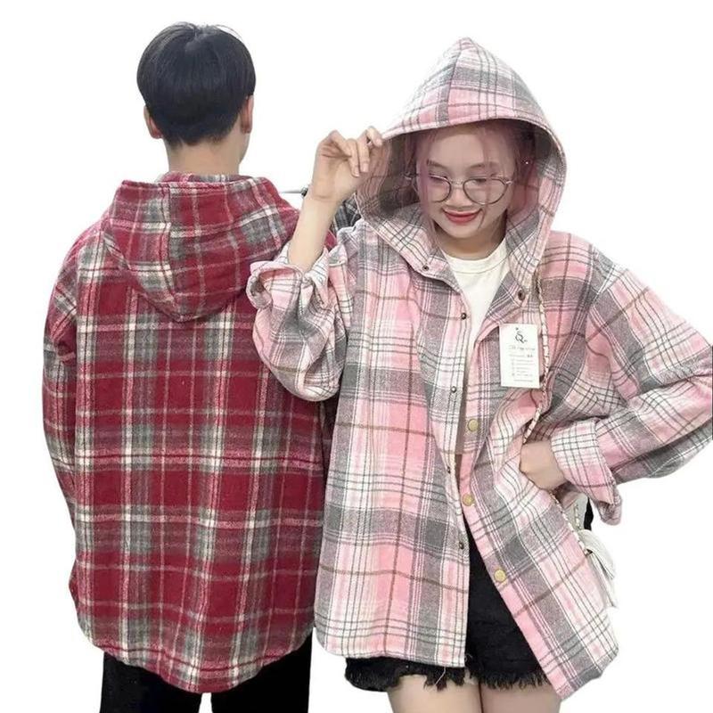 Mở Bán+tặng quà Áo chống nắng Nam nữ KẺ dáng thụng hàng 3 size shop Ngắm Menswear Jacket sơ mi đỏ khoác sọc caro