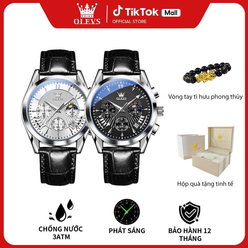 Đồng Hồ Pin Nam Chính Hãng Dây Da OLEVS - 2876 - 2871 Quà Tặng Người yêu Thời Trang Thể Thao Trẻ Trung Phù Hợp Với Mọi Độ Tuổi Hiệu Ứng Phát Sáng Chống Nước 3ATM Size 40MM
