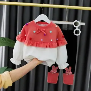 Setelan lucu baju anak perempuan 0 bulan - 4 tahun MOTIF POL RAINBOW Bayi Parsel Cewek Katun set 1