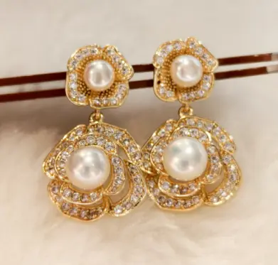 Bông Tai Nở Ngọc Trai Nước Ngọt, Chất Liệu Hợp Kim, ANGPERLE, 4-6mm, TSSL105