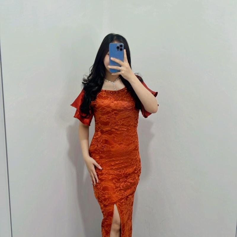 Dress Brukat Amanda / Dress brukat / Dress wanita / Dress kondangan Cantik Casual Panjang Velvet Formal Sabrina Nyaman Pesta Mewah Gaun 7