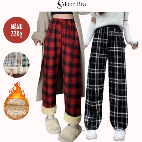 [QL16] Quần Kẻ Lót Lông Nhiều Màu, Quần Ca Rô Nữ Ống Rộng Lót Lông Dáng Suông Giữ Nhiệt Mùa Đông Kẻ Sọc (có mầu kẻ đỏ TẾT) Women Nữ